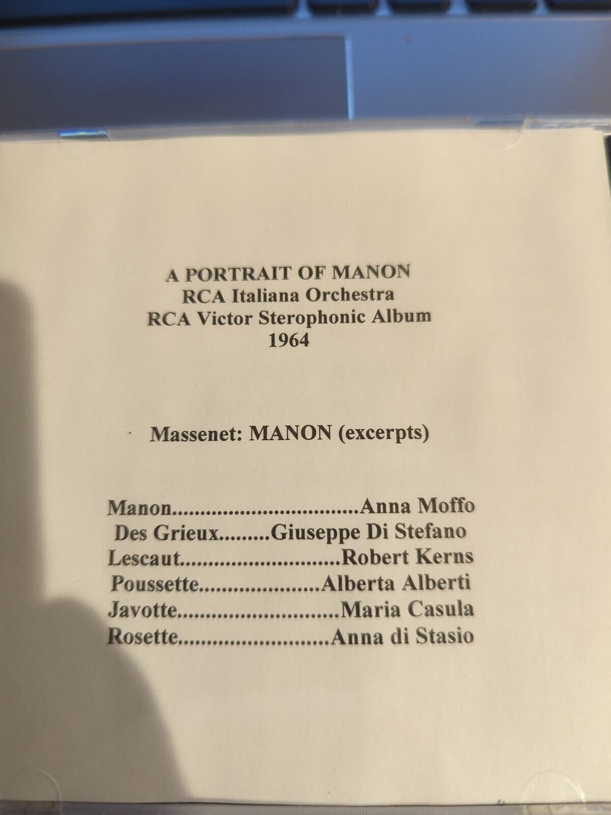 Rare Live Opera Recording CD -353 1964 Manon Moffo Stefano Kerns Alberti Casula