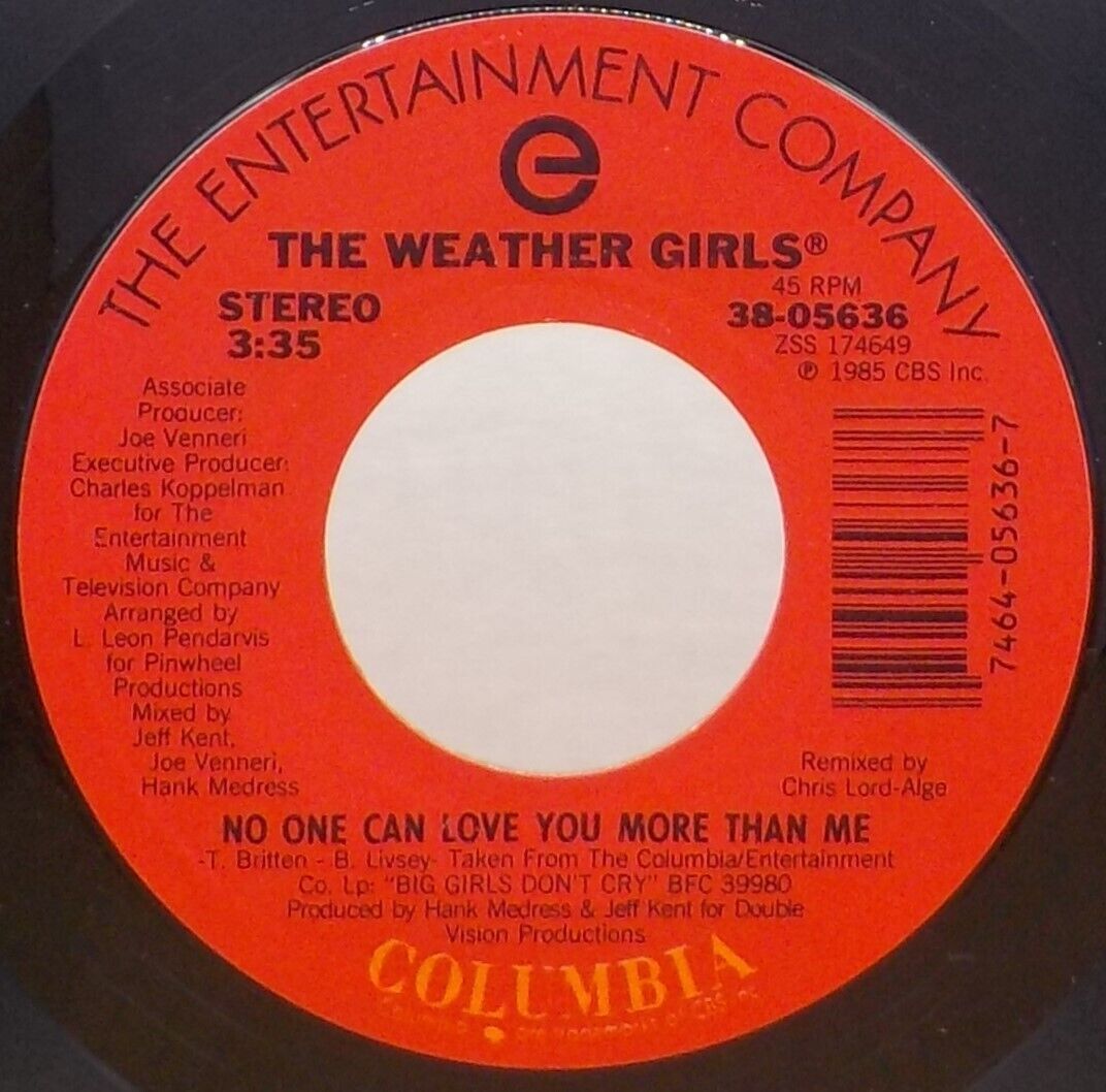 The weather Girls 45 No One Can Love You More Than Me / Laughter In The Rain D3
