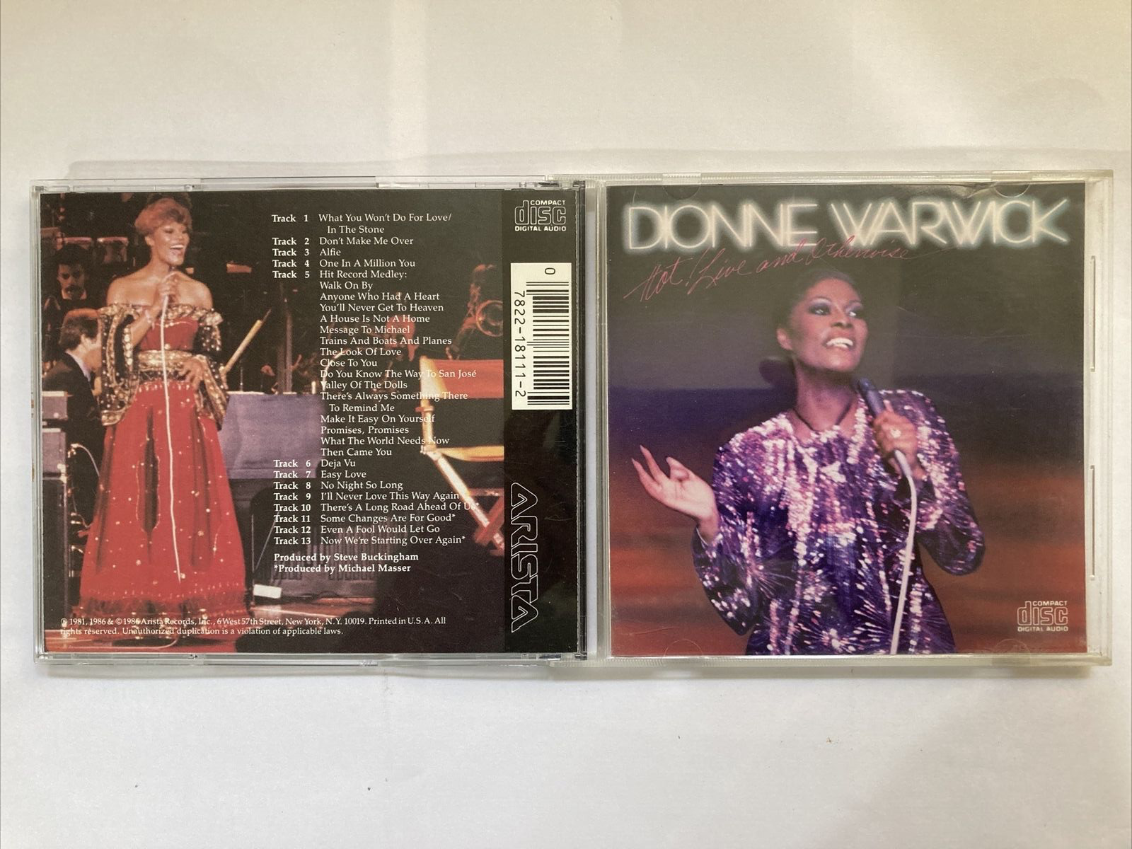 Very Rare - Dionne Warwick : Hot Live and Otherwise CD 1986 - Very Good Cond.