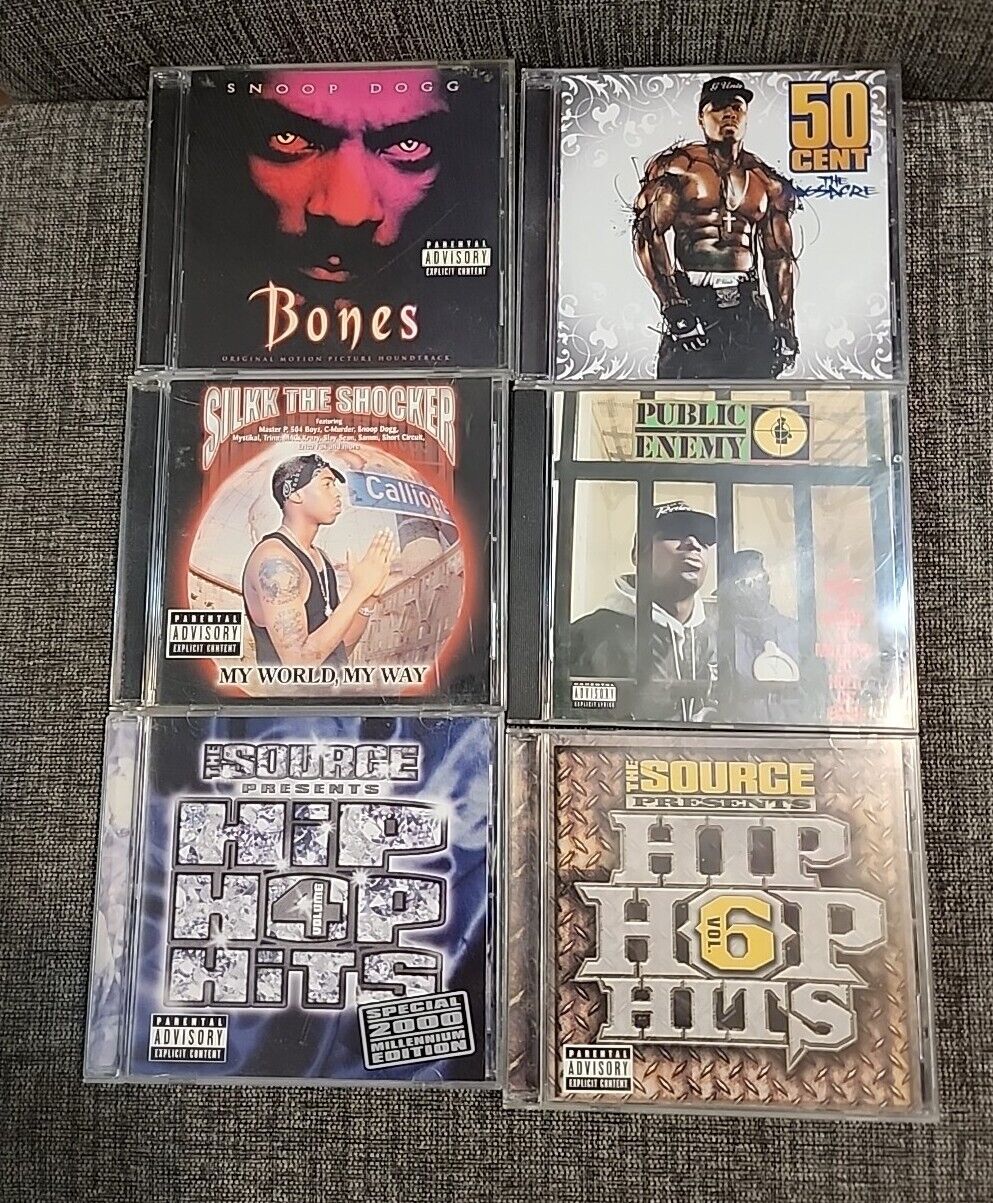 Vintage Lot of 6 Rap Hip Hop CDs Snoop 50 Cent Lil Wayne Public Enemy Silk 