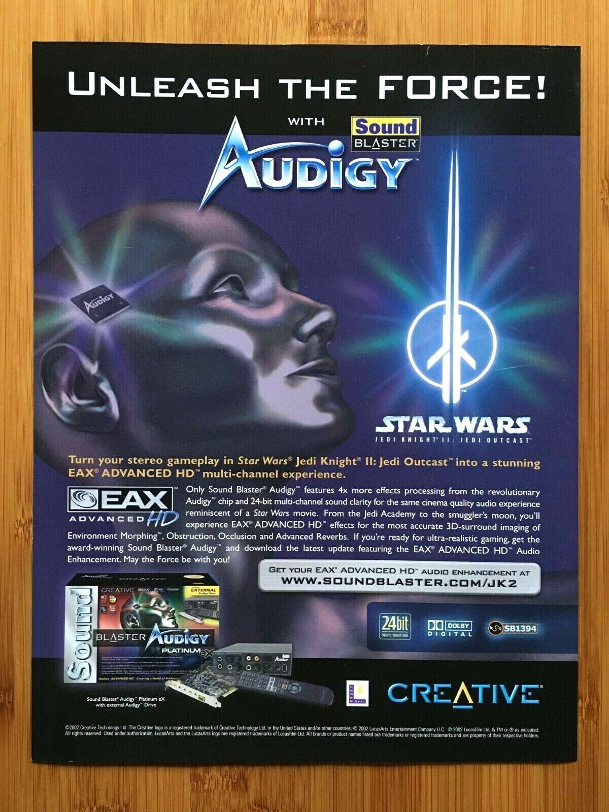 2002 Audigy Platinum eX Print Ad/Poster Star Wars Jedi Knight II 2 Jedi Outcast