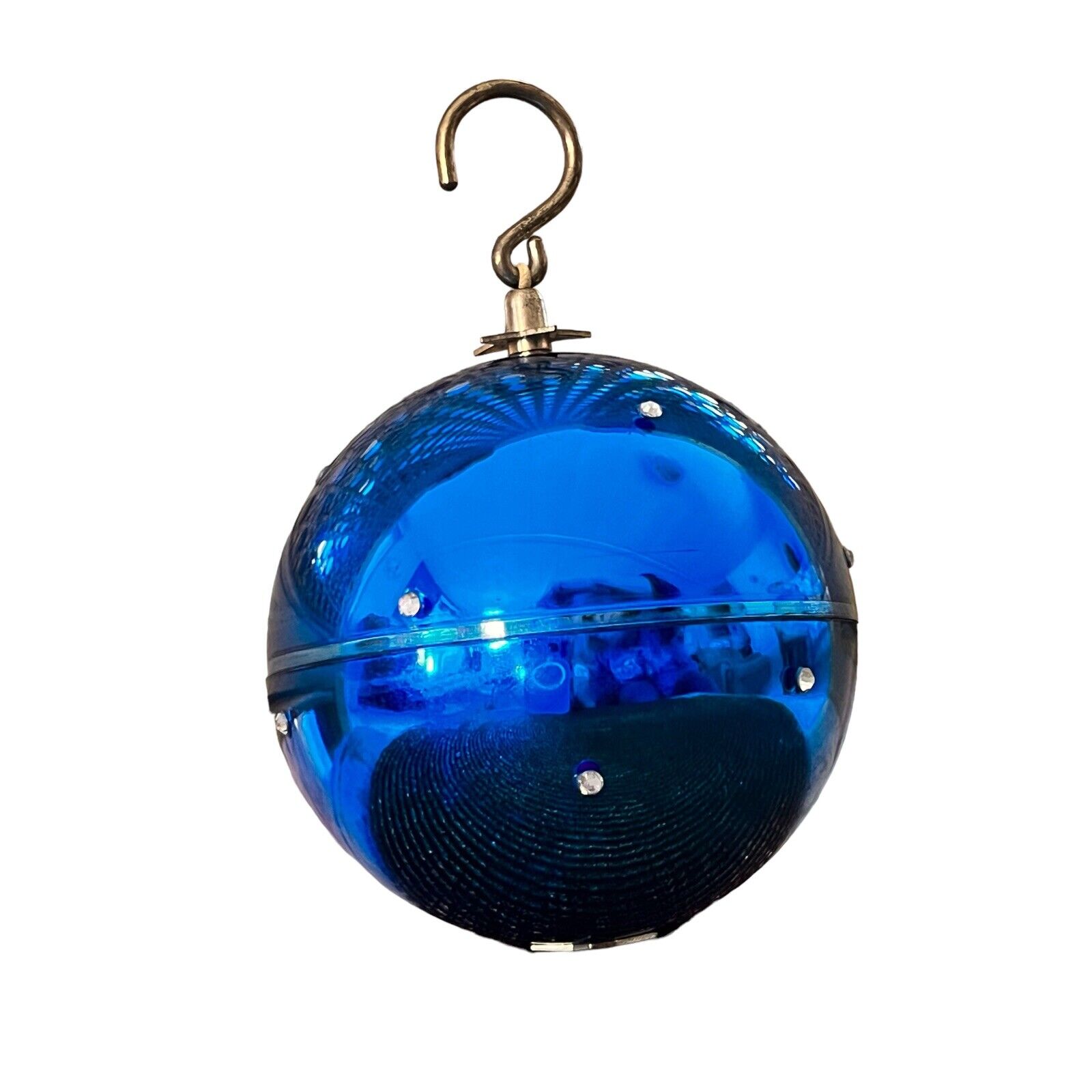 Vintage REUGE Ste Croix Blue Diamond Musical Ball Ornament Plays Silent Night
