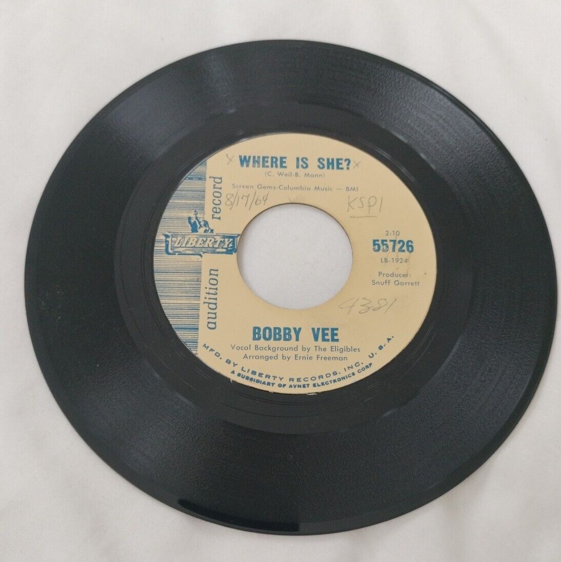 BOBBY VEE - Where Is She?, How To Make A Farewell LIBERTY 55726  Audition 45 RPM