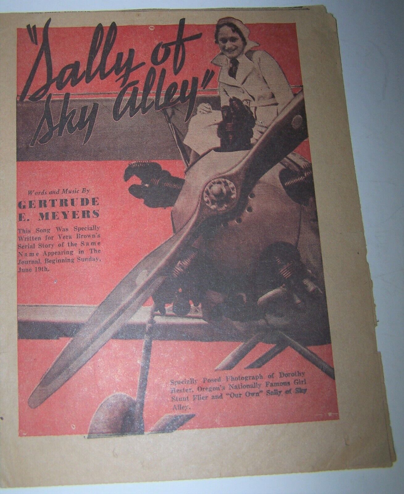 Vintage Aviatrix Dorothy Hester Sheet Music 1932 Female Airplane Stunt Pilot