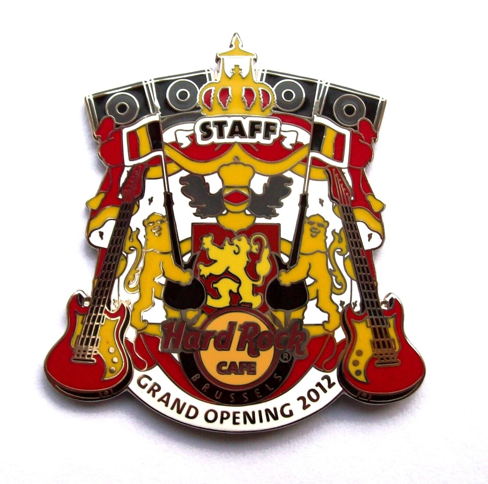 RARE Hard Rock Cafe Brussels Grand Opening STAFF Pin  - Red Guitars - LE50