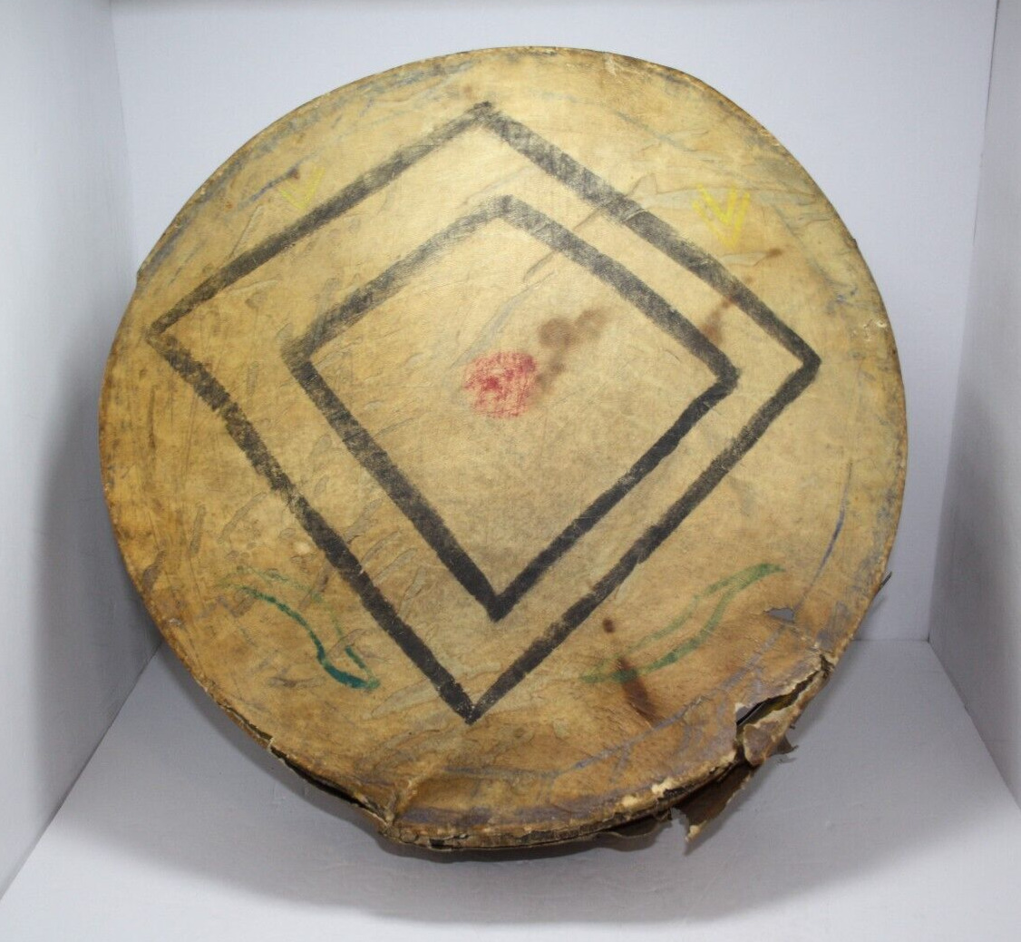 Antique Plains Indian Drum Artifact Decorative Purposes with Drum Beater