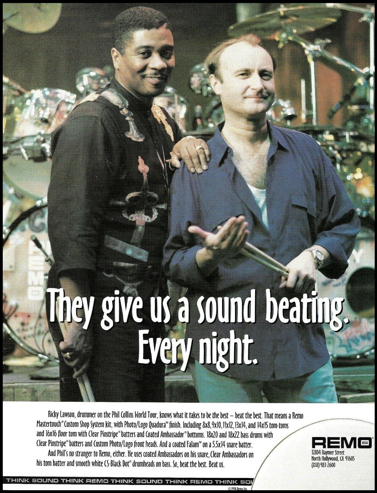 Phil Collins Band Ricky Lawson 1994 Remo Drums Mastertouch Systems ad