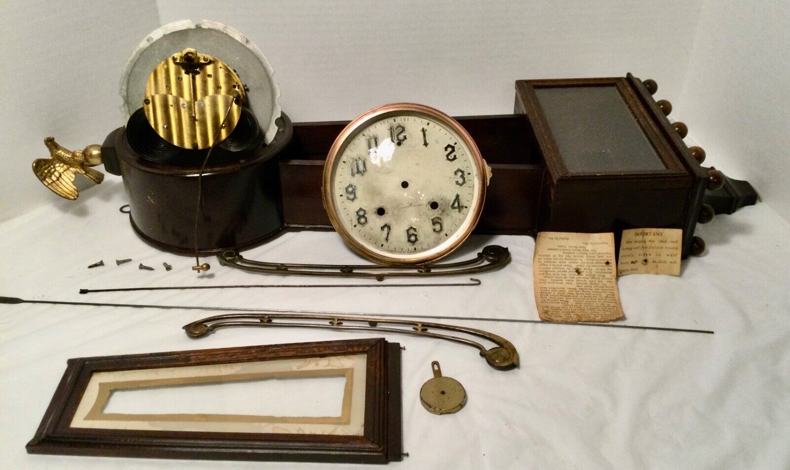 Antique New Haven Banjo Wall Clock with One Bar Chime 27 1/2” Tall PARTS ONLY