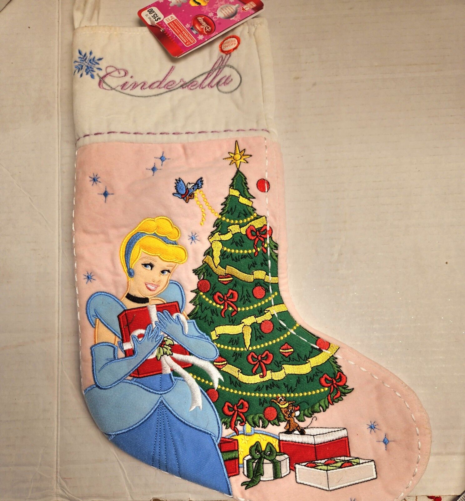Vintage Cinderella Christmas Stocking Fleece Pink Musical READ