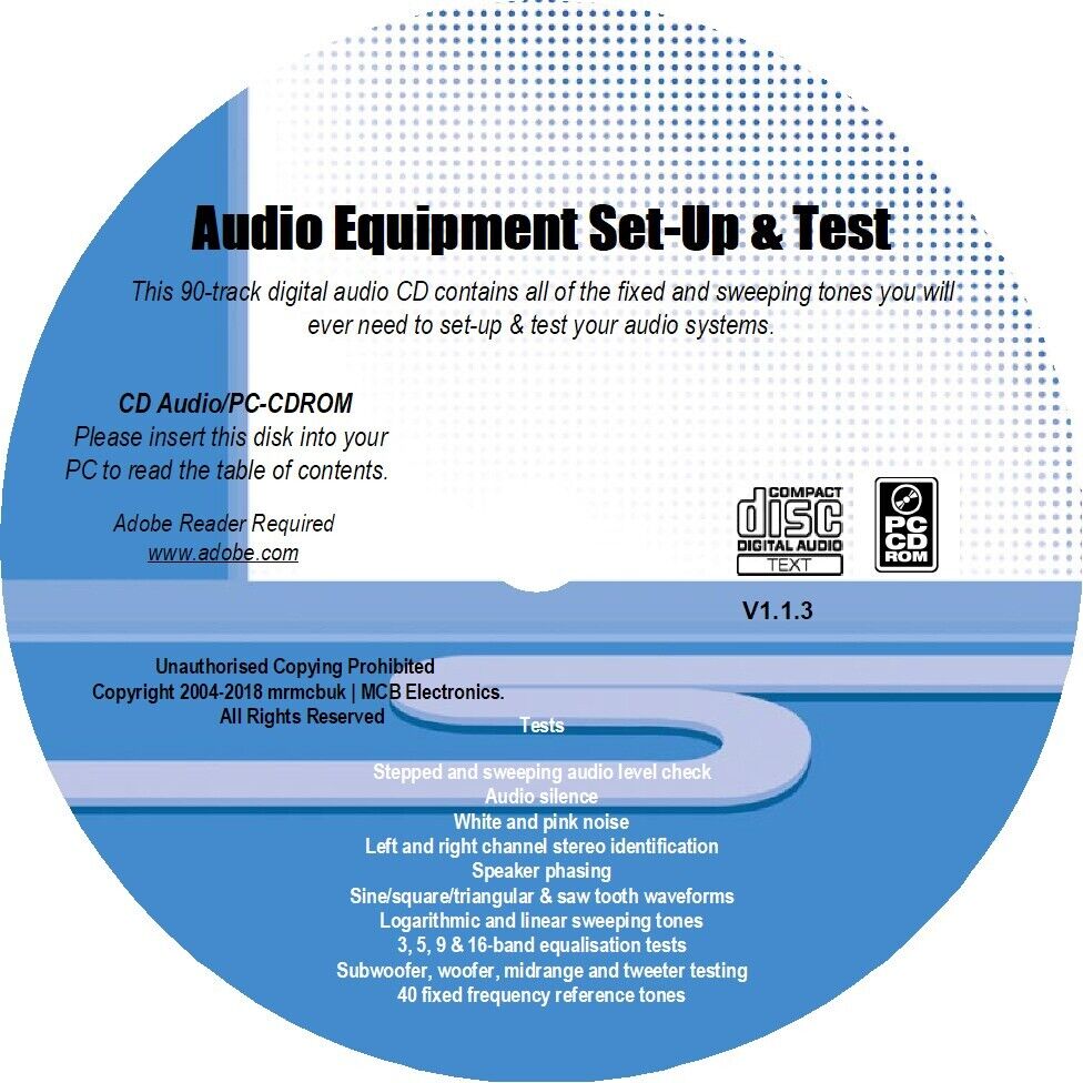 US Audio Equipment Set-Up & Test Tones CD Speakers Subwoofers & Amps - 90 Tracks