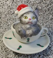Vintage Music Box Seymour Mann 1986 Kitten in Teacup Plays Memory Made in Japan picture