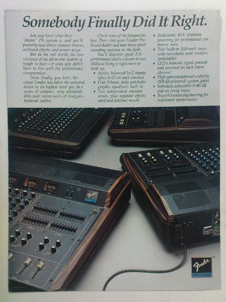 retro magazine advert 1984 FENDER PRO SOUND PA SYSTEMS
