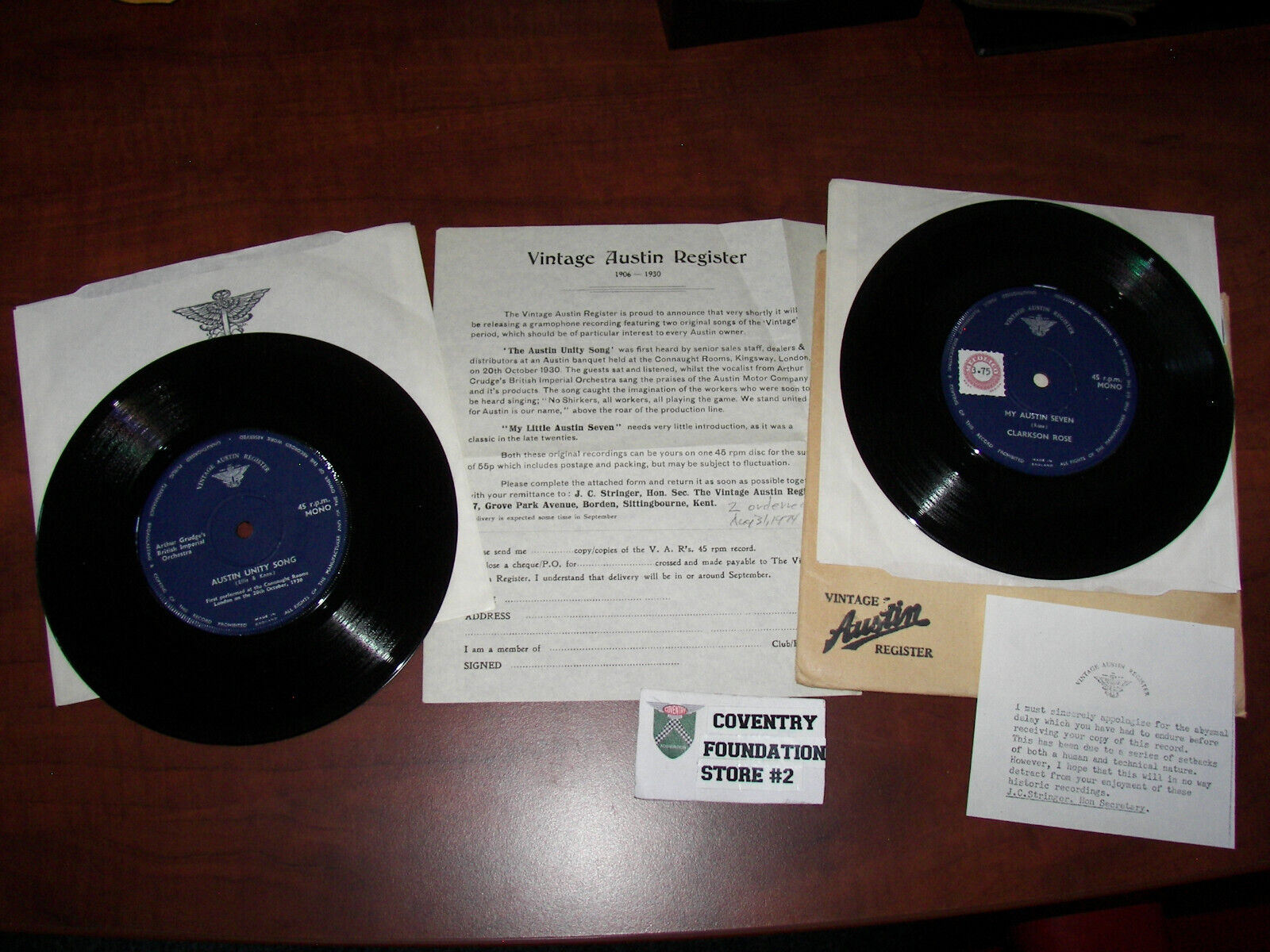 Rare Collectible Vintage Austin Register 45 Discs w/ Accompanying Memorabilia