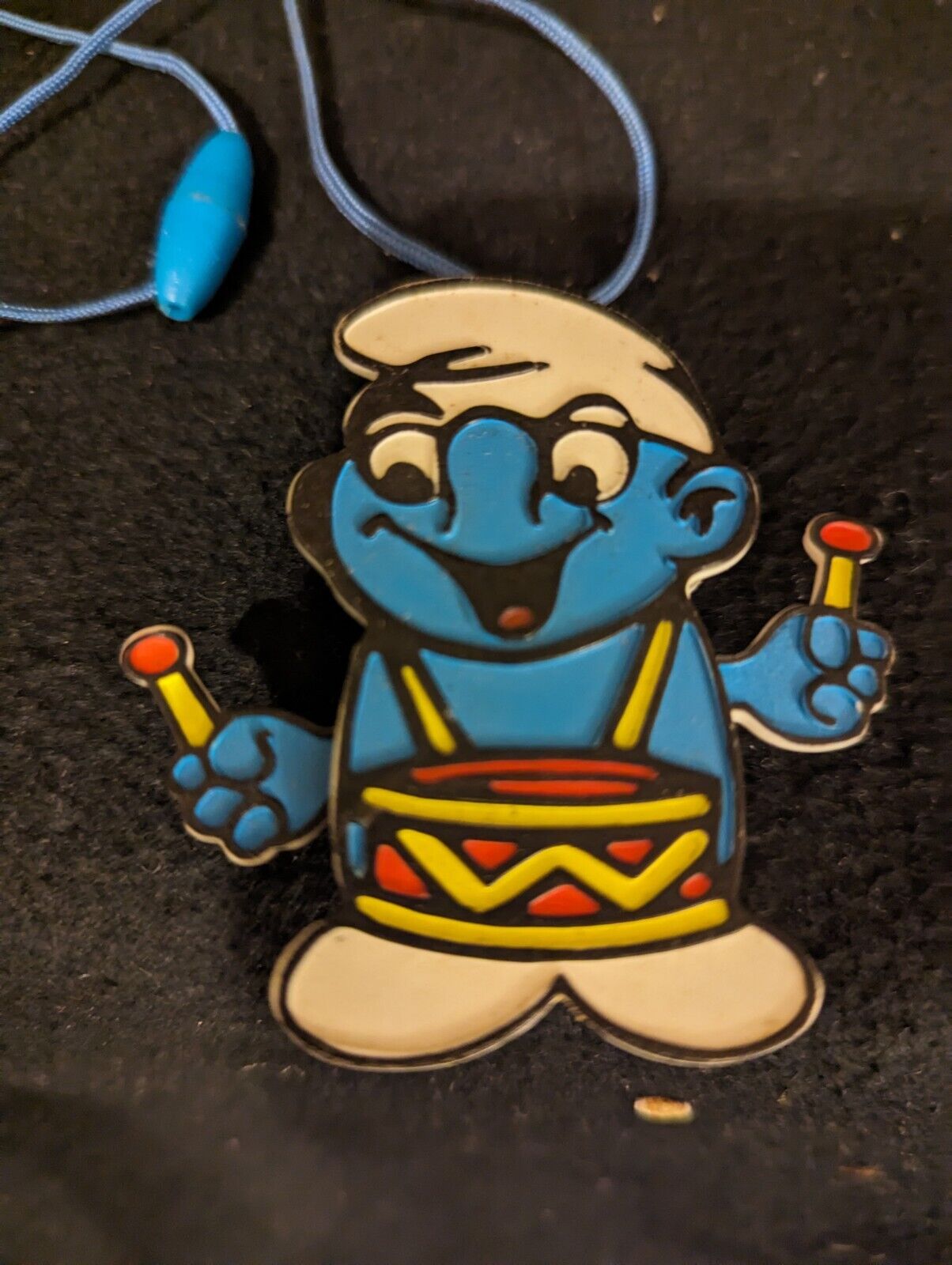 Vintage 1982 smurf neckless  playing drums movement   - 1 owner