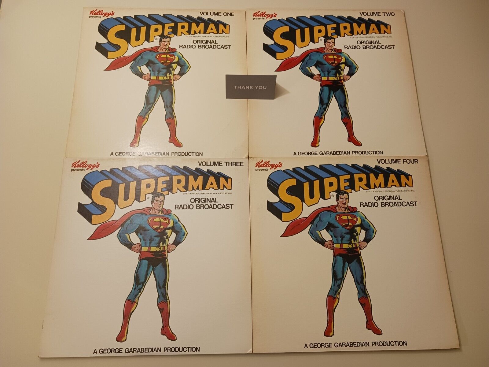 SUPERMAN Original Radio Broadcast Vol 1, 2, 3, 4 Vinyl Record LP 1974 Kellogg's
