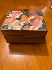 Vintage Music Jewelry Box Wood with Rose Design Plays 