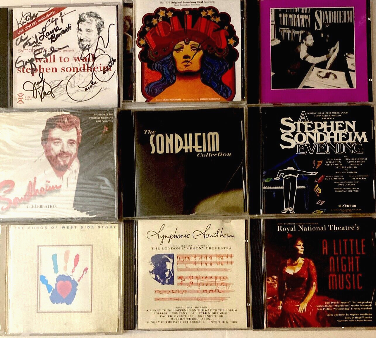 SONDHEIM rare lot original 9 CD\'s plus spectacular priceles Follies bonus items
