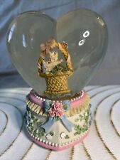 Vintage Heart Shaped Snow Globe Music Box Cats in Basket Coquette Shabby Chic picture