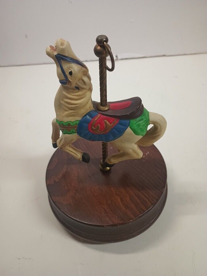 Vintage Horses Music Box- Carousel Rotating  With Music Working Condition