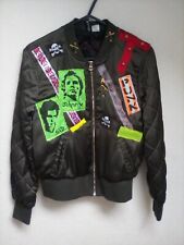 ladies BOMBER STYLE. punk/rock/goth style.  patched short jacket size 14' picture