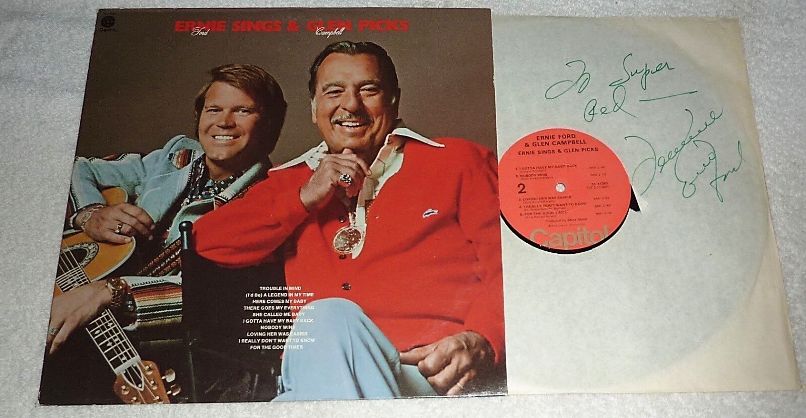 VINYL LP by TENNESSEE ERNIE FORD & GLEN CAMPBELL (1975) SIGNED by T. ERNIE FORD