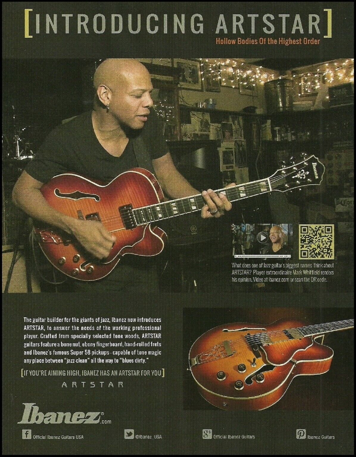 Mark Whitfield Ibanez Artstar Guitar Series ad 8 x 11 advertisement print