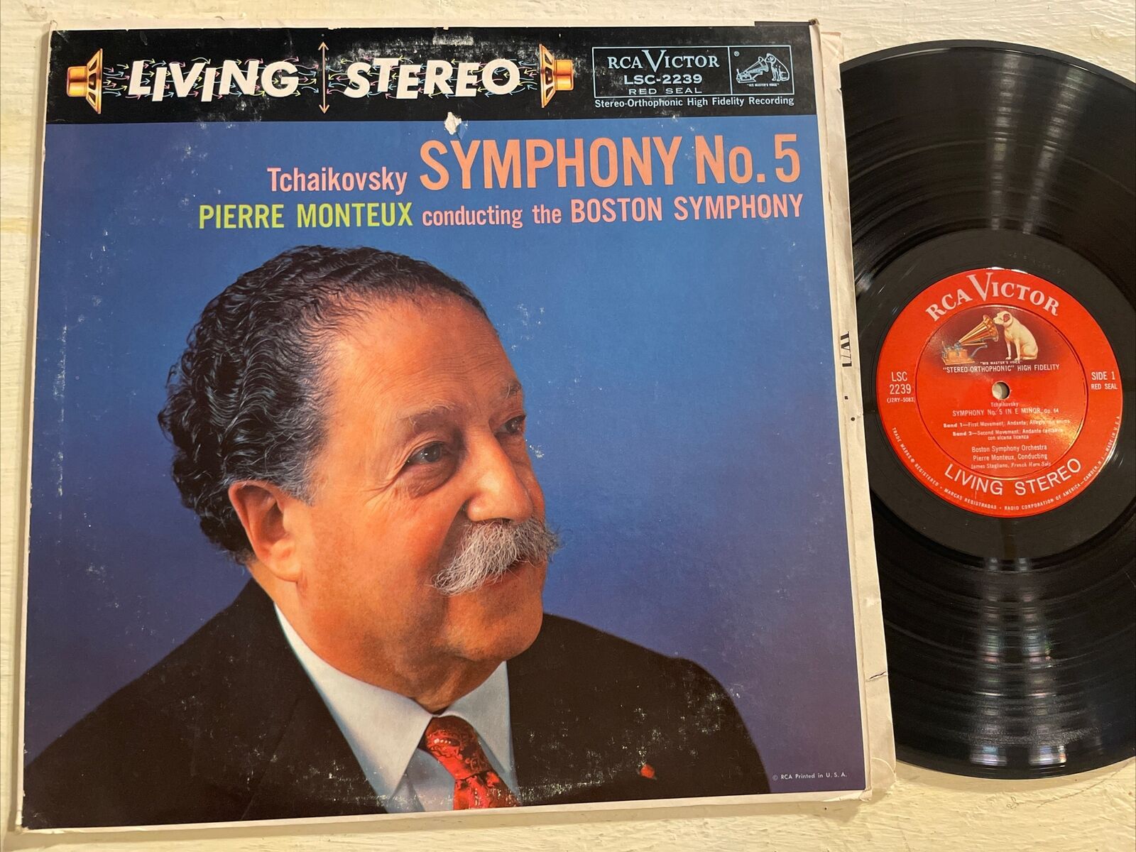 Pierre Monteux Tchaikovsky Symphony 5 LP RCA Living Stereo 9s/8s Shaded Dog VG+