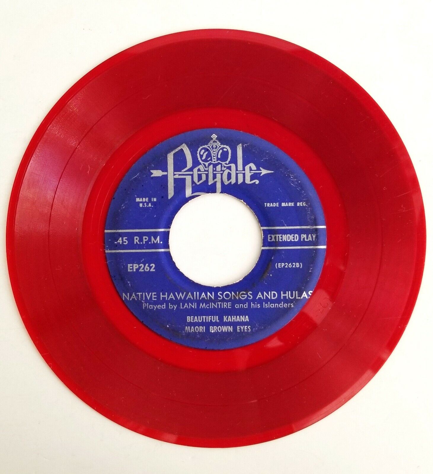 Native Hawaiian Songs & Hulas 45 rpm Record Red Vinyl EP262 Tiki Bar Deco