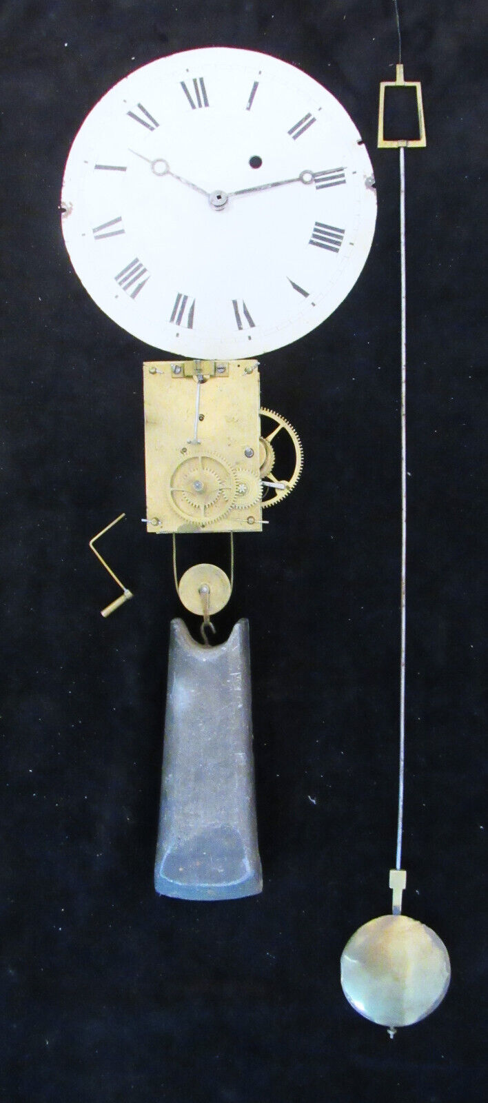 Antique American Banjo Clock Movement,Dial, Hands, Weight, Key & Pendulum