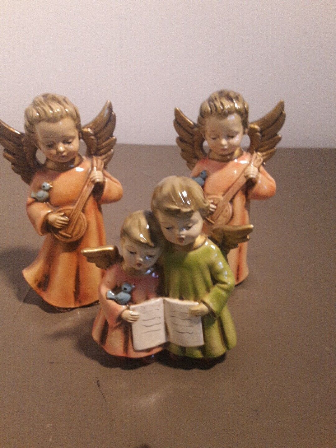 Vintage Japan Angel Figurines ,Playing Musical Instruments  Christmas Resin