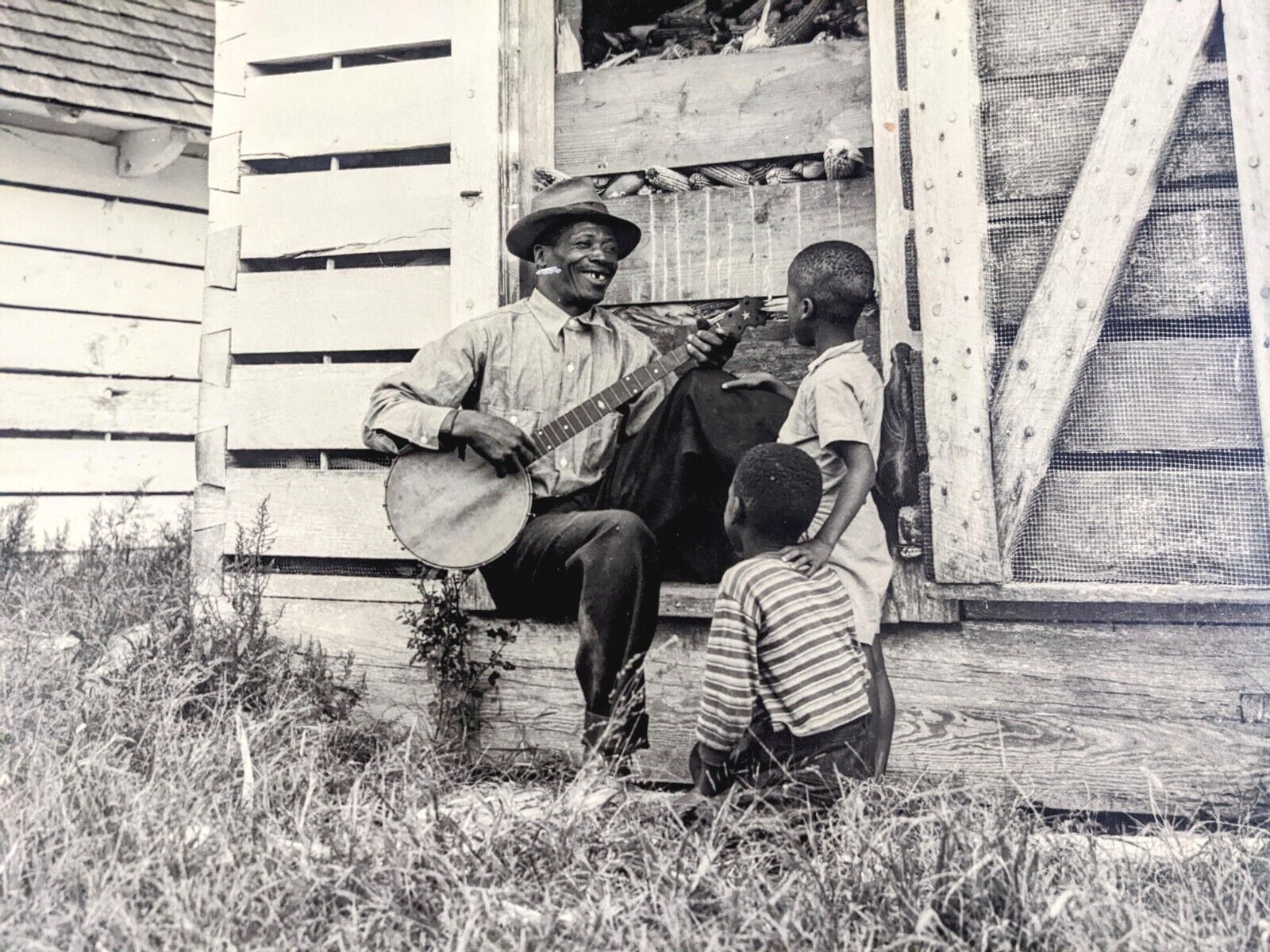 Vtg 1949 Art Photograph African American Banjo Player Children by Caryl Firth  
