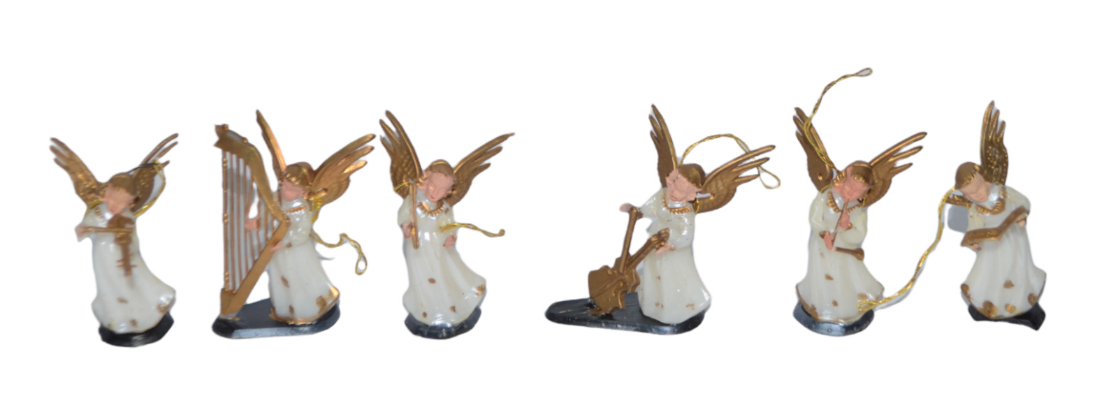 Vintage Musical Angels Christmas Ornaments Set Of 6 Plastic Choir