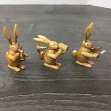 Vintage Wood Erzgebirge Rabbits Easter Bunnies Bunny Drinking Reading Music picture