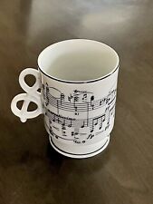 VINTAGE MUSICAL NOTE TREBLE HANDLE MARCATISSIMO FOOTED COFFEE MUG WHITE BLACK picture