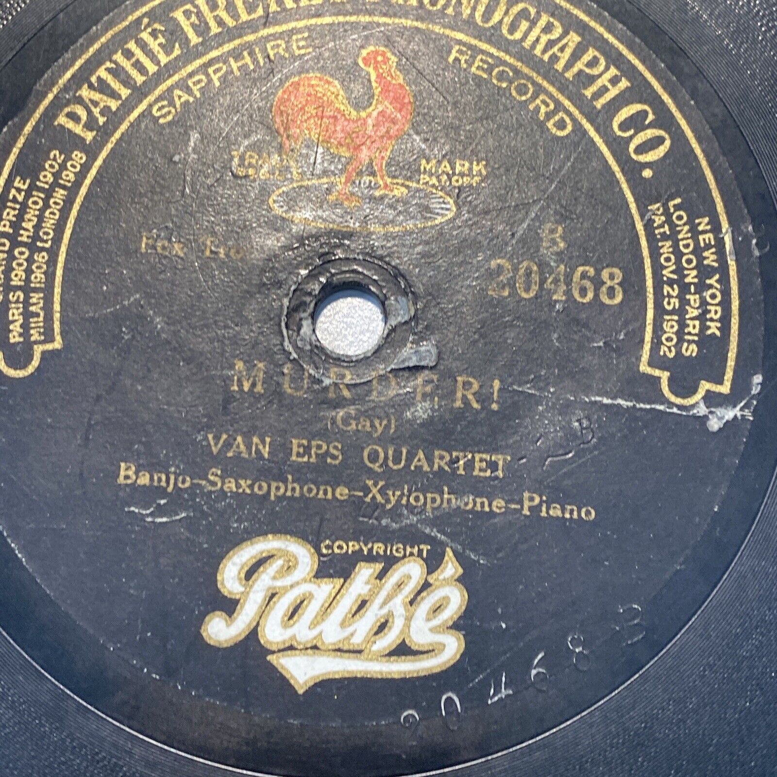 Van Eps Quartet 78 rpm PATHE 20468 Murder JAZZ 1920 Vertical V+