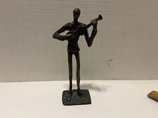 Brutalist Cast Bronze Musician Guitar Player Figurine 8 Inch Vintage picture