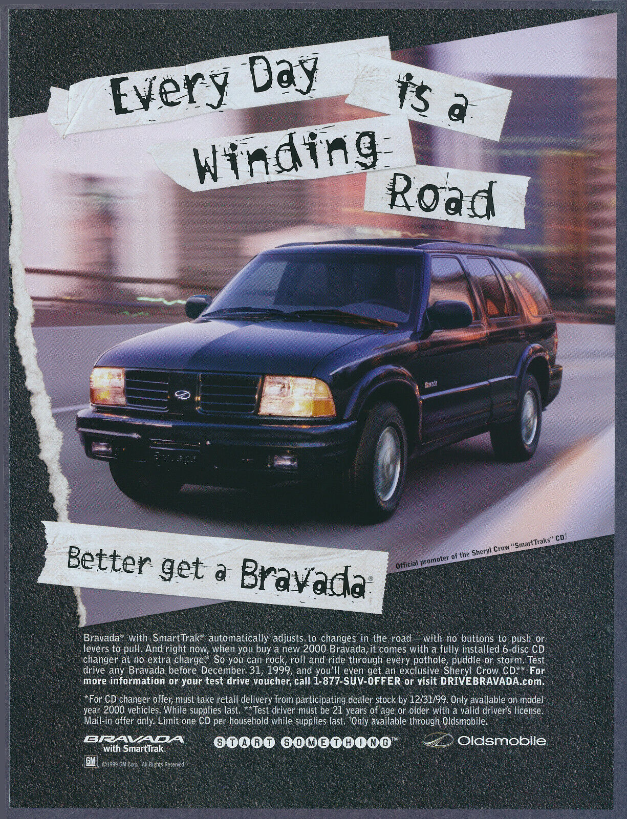 Oldsmobile Bravada Sheryl Crow Lyrics Vintage Print Ad 1999