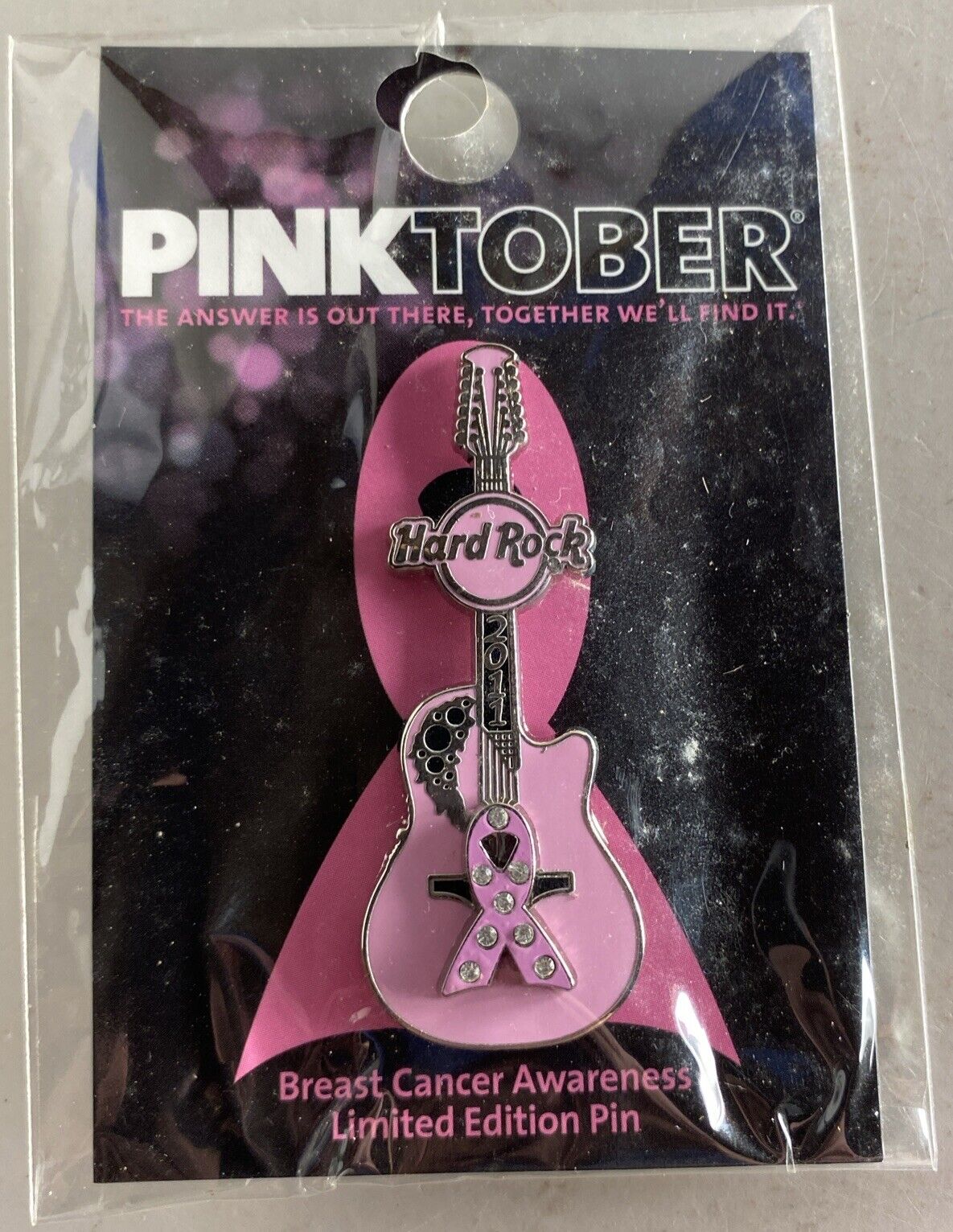  2011 BREAST CANCER AWARENESS PINKTOBER 3D HARD ROCK GUITAR PIN LIMITED EDITION