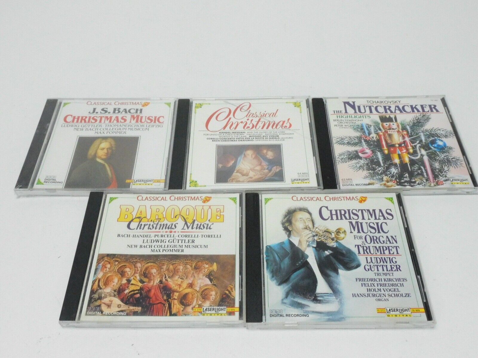 Lot of 5 Vintage Laserlight Christmas Music CDs 1989, 1990 Holiday Music