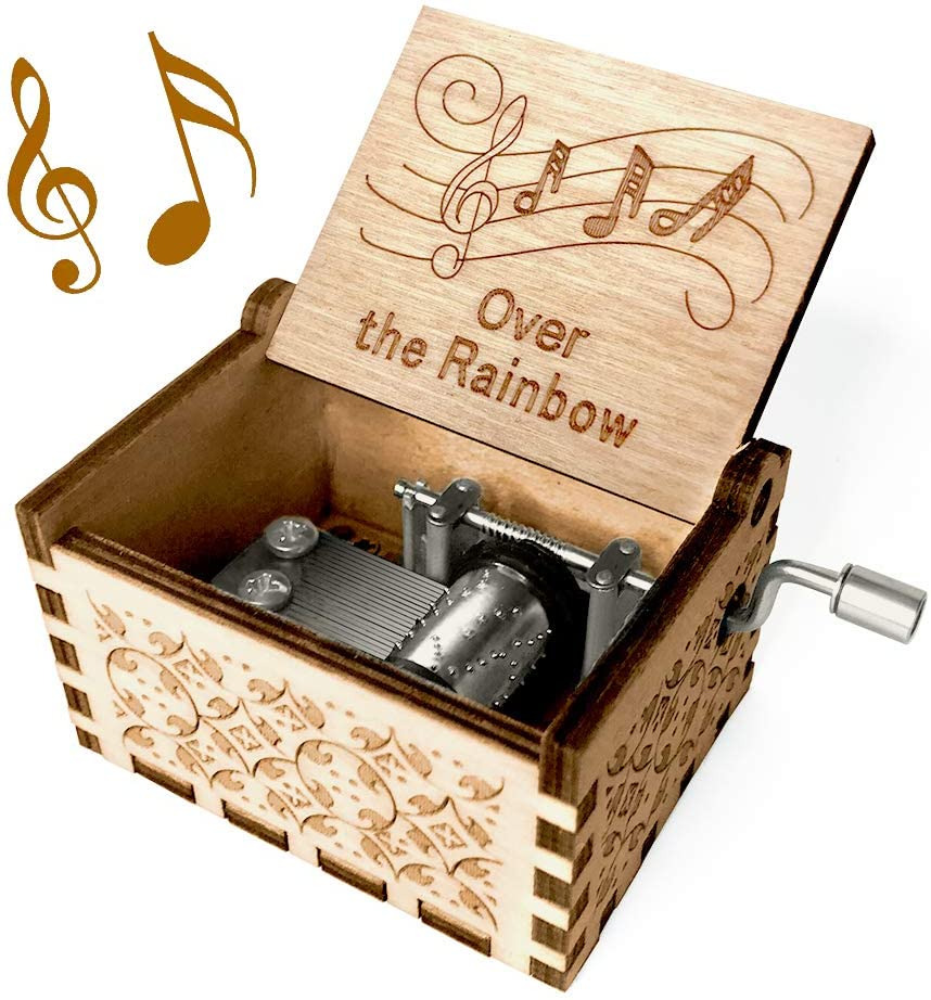Over the Rainbow Music Box - Wood Laser Engraved Vintage Hand Cranked Cute Boxes