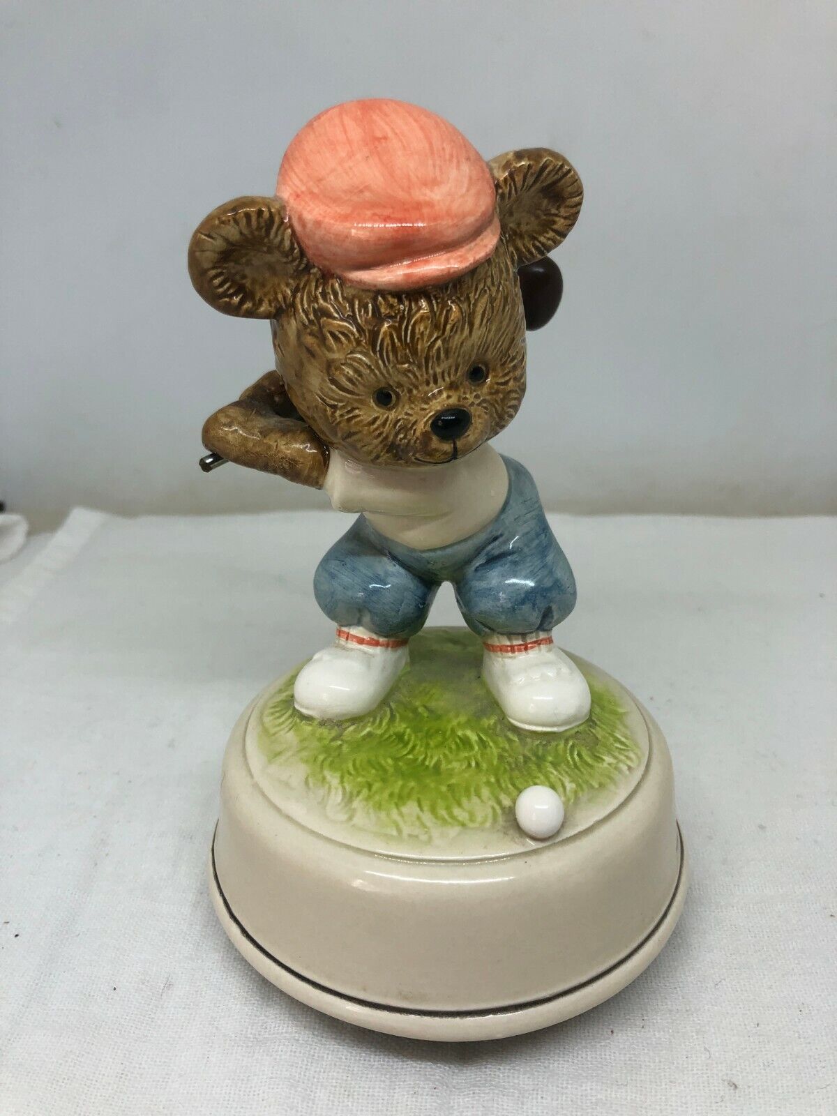 Vintage OTAGIRI Japan Teddy Bear Golfer Music Box Plays Put on a Happy Face