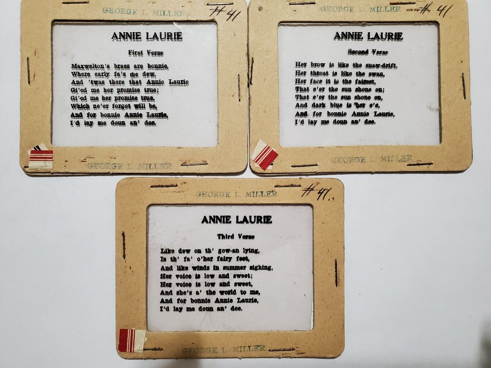 Set of 3, ANNIE LAURIE,  Song Lyrics, c1920\'s Magic Lantern Slide