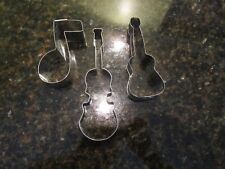 3 Metal Cookie Cutters Guitar Bass Musical Note USED ONCE  picture