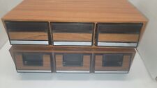2 Vintage Faux Wooden 3 Drawer Cassette Music Tape Storage Case Box Holders picture
