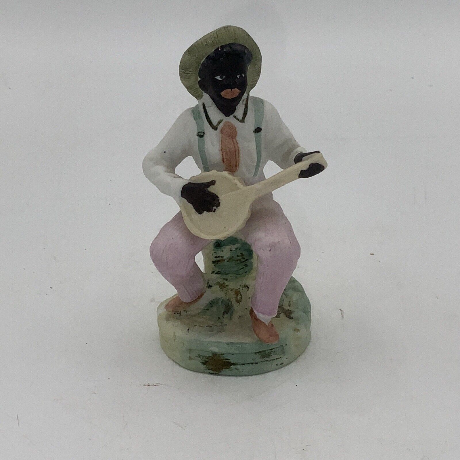 Vintage German Porcelain Bisque Figurine Of A Man Playing His Banjo #429