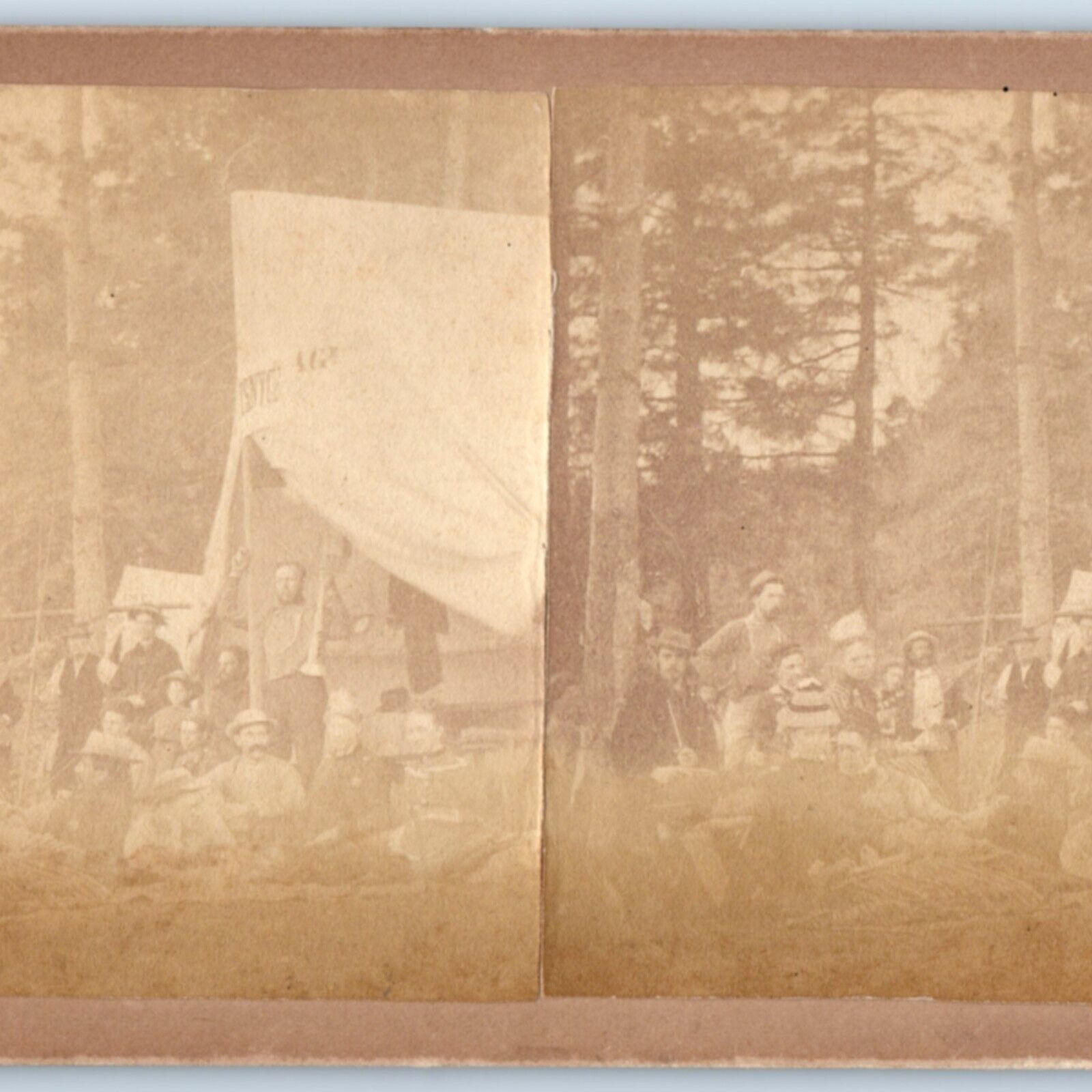 c1870s Large Group Tent Music Real Photo People Stereo Card Pioneer V16