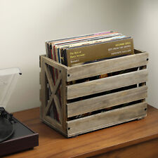 Vintage Crate Style Gray Wood Vinyl Album Record Holder, Fits to 12-inch Records picture