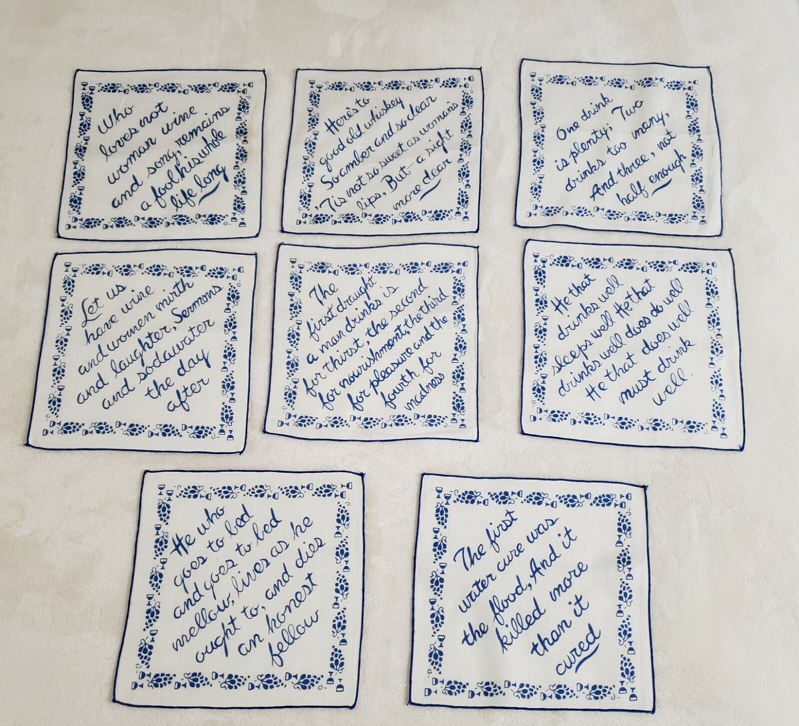 BLUE - SET of 8 COCKTAIL NAPKINS OLD TIME SONGS LYRICS MUSIC MUSICAL NOTES 