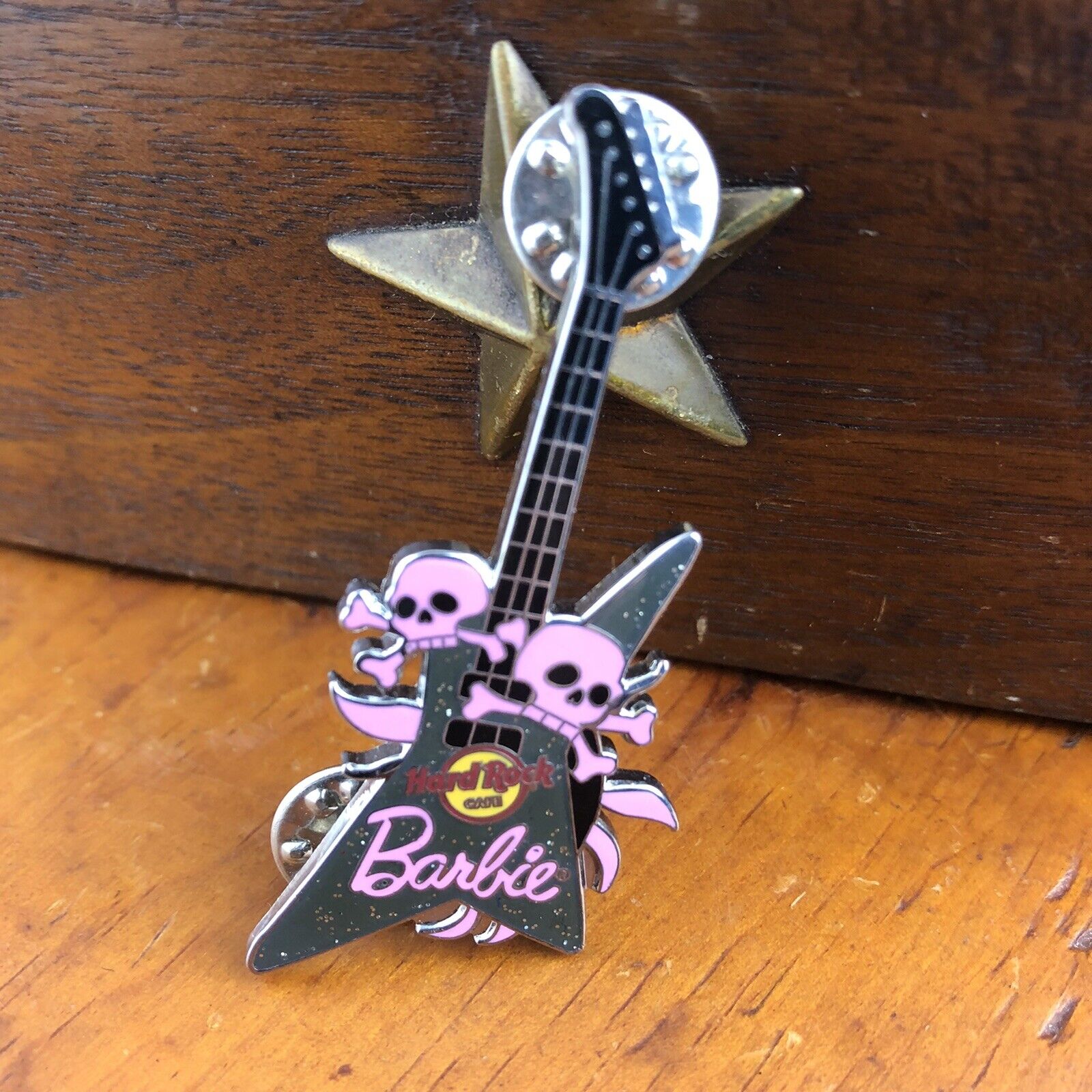 Hard Rock Cafe Barbie Enamel Lapel Pin Skulls Pink Guitar 2.25\