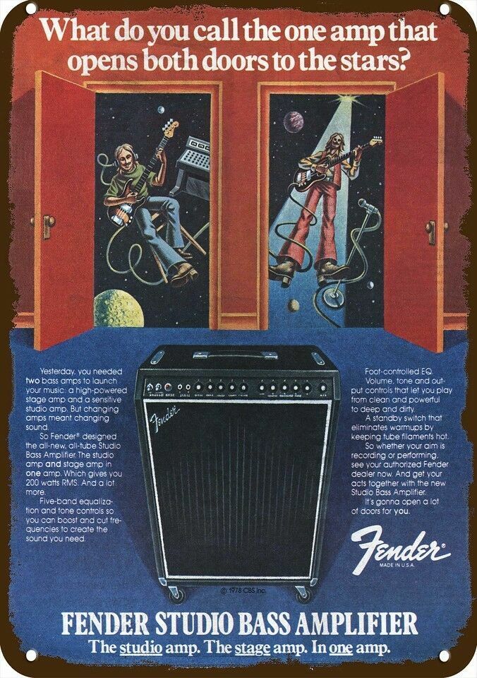 1978 FENDER STUDIO BASS AMPLIFIER Vintage-Look DECORATIVE REPLICA METAL SIGN